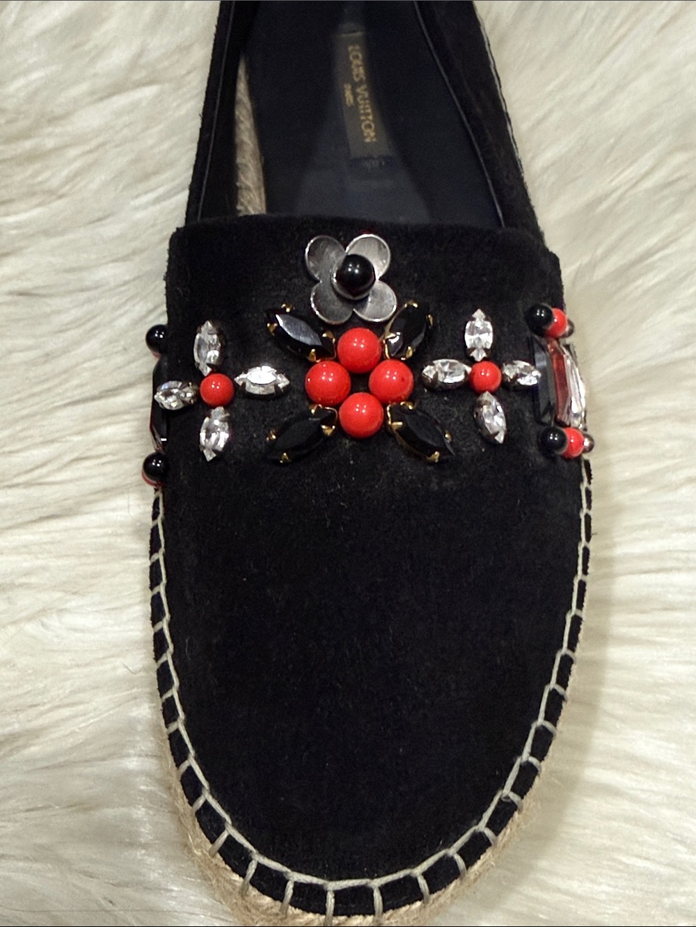 LOUIS VUITTON Front Pier Black Suede Crystal Embellished Espadrilles - Picture 3 of 16